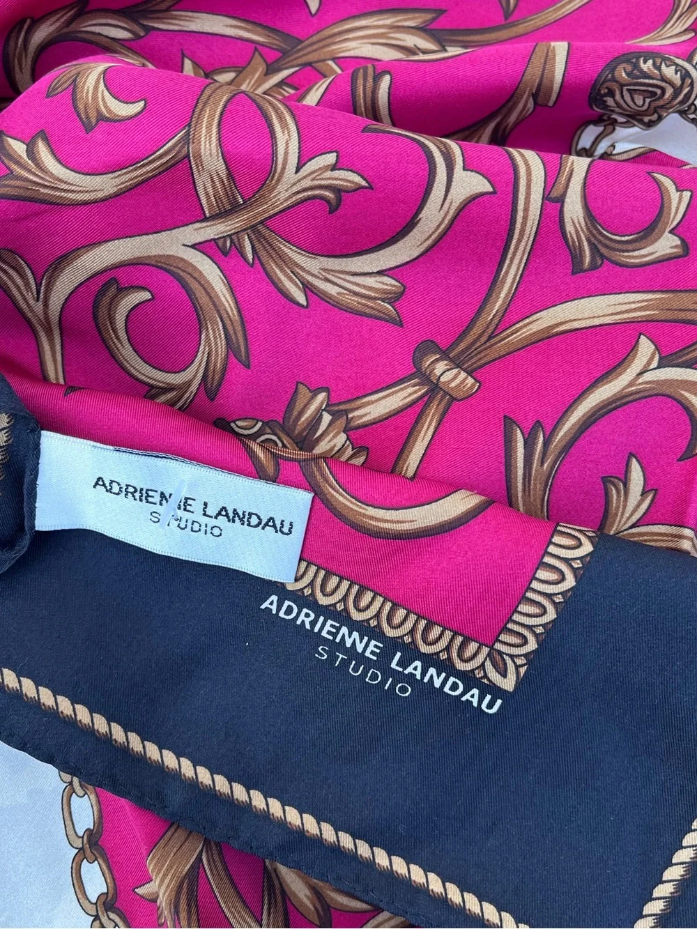 Adrienne Landau Cream and Burgundy Ornate Silk Scarf